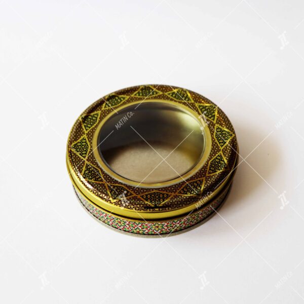 Cylindrical tin saffron containers with diameter 12 cm