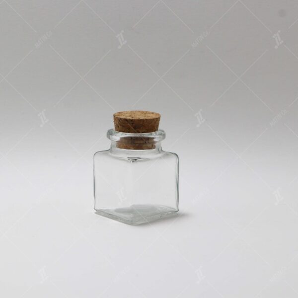Cubic glass saffron container with cork lid