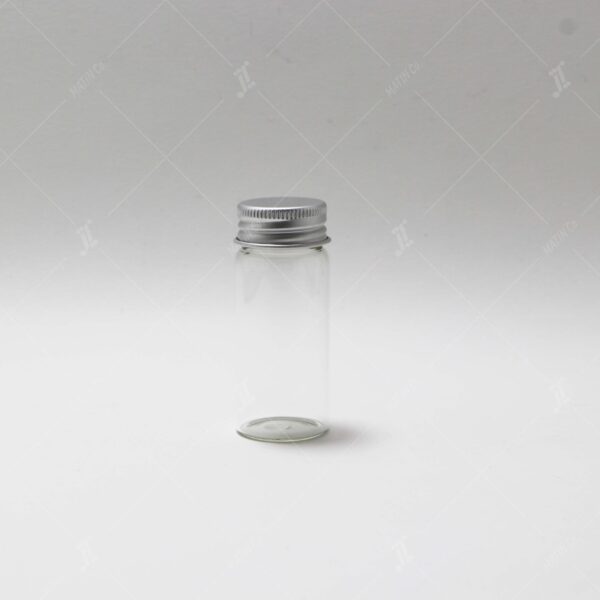 Cylindrical glass saffron container with metal lid