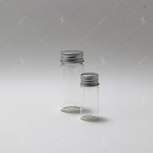Cylindrical glass saffron container with metal lid