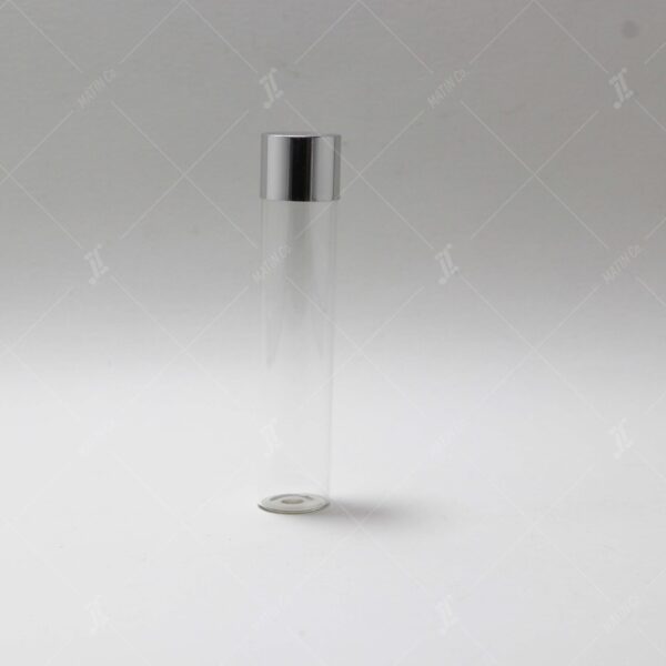 Thin Cylindrical glass saffron container with metal lid