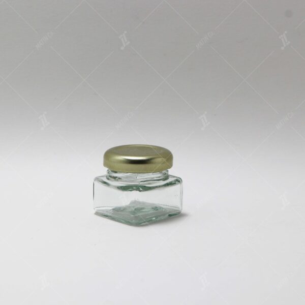 Rectangular glass saffron container with metal lid